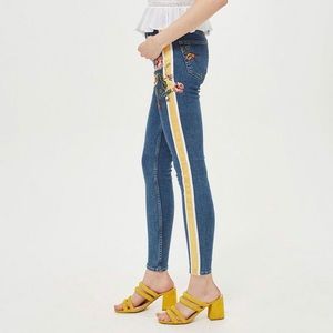 Topshop Moto Jamie Embroidered Floral Blue Jeans